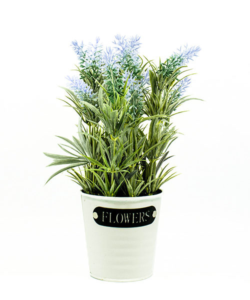 Artificial Plant Lavender With White Metal Pot